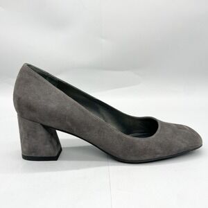 Stuart Weitzman Womens 7.5 M Pumps Shoes Gray Suede Block Heel Slip On career